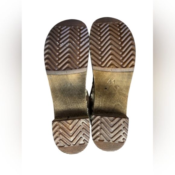 Sanita Clogs Block Boots Leather Wood Real Fur Lamb Brown/White Size 41 EUC - Picture 7 of 9